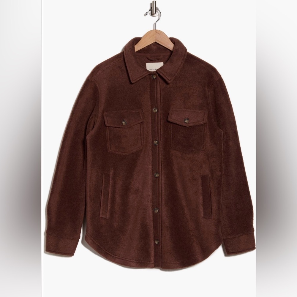 Thread & Supply Cozy Polar Fleece Shacket aka Shirt Jacket NWT M Chocolate Brown - Picture 3 of 10